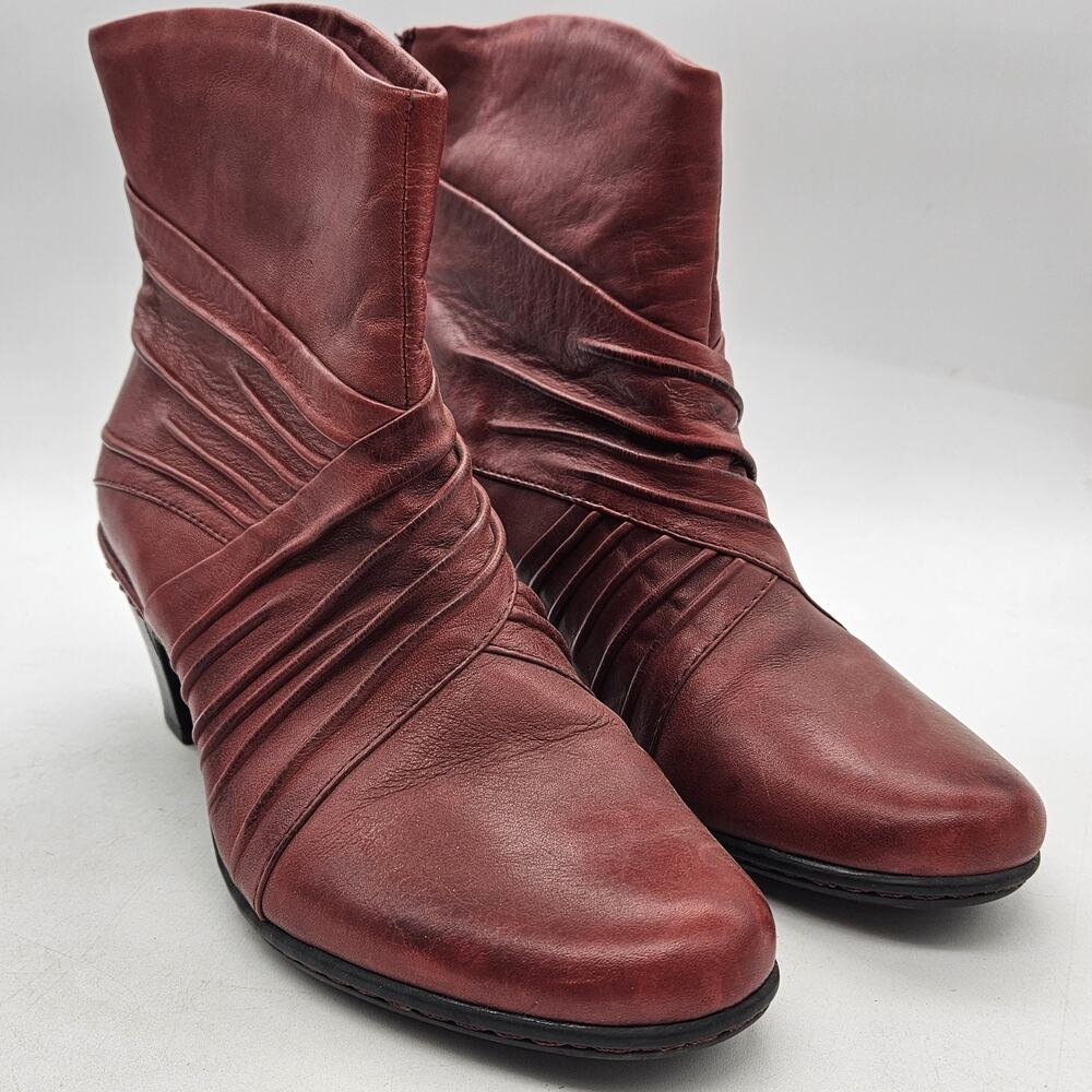 Cobb Hill SHANNON Leather Ankle Boot Women 7.5 M Red Back Zip Heel CA104BG